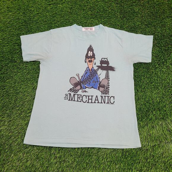 Vintage 80s Funny Mechanic Shirt Large 21x27 Faded - Picture 1 of 16